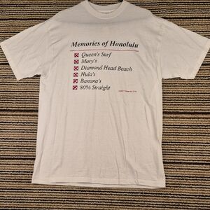 MEMORIES OF HONOLULU Hawaii Gay White Cotton Single Stitch Sz L Mens T Shirt 90s
